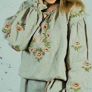Ukrainian embroidered maxi linen dress Size 10